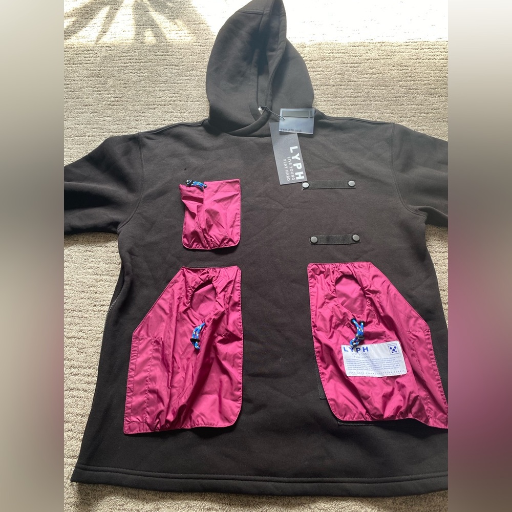 LYPH live young play hard hoodie sweatshirt in black and pink size large new
